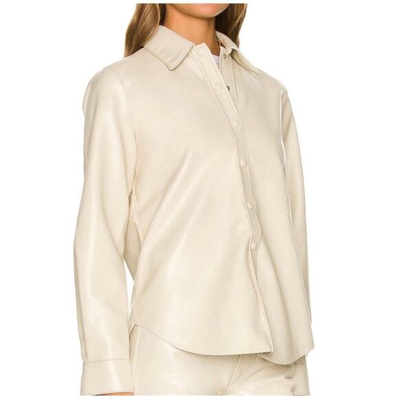 Agolde Calla Vegan Leather Collared Shirt Jacket Shacket Cream Ecru Small - Picture 3 of 14